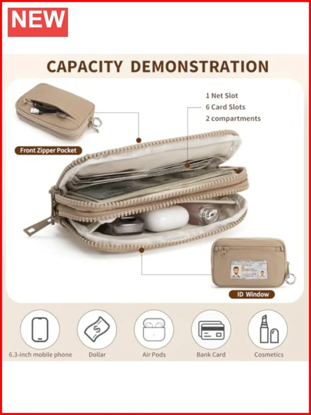 Nylon Quilted RFID Wristlet Wallet for Women, 4 Zippers, Small Crossbody Purse